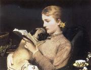 Charles Barber Girl Reading with Pug France oil painting artist